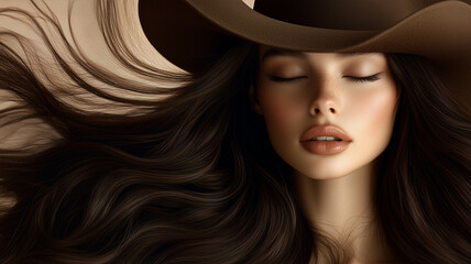 A beautiful woman with long brown hair, showcasing healthy hair and beauty.