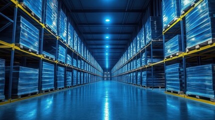 Refrigerated Warehouse for Temperature Controlled Storage with Shelves and Pallets for Food Logistics