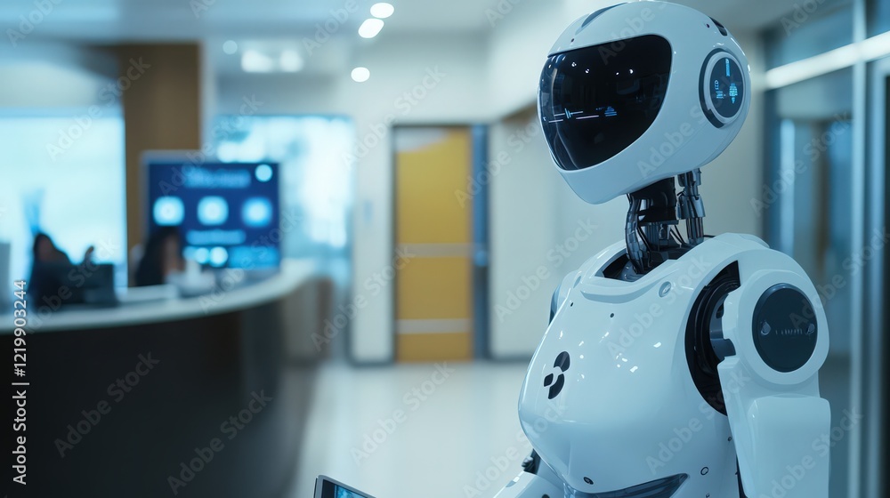 Aufkleber futuristic robot standing in modern office environment displaying technological innovation
