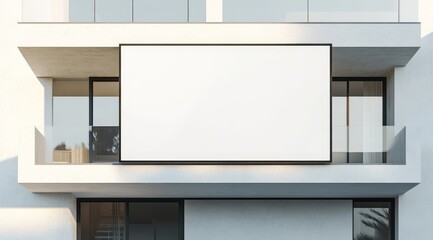 Blank billboard on modern building balcony.