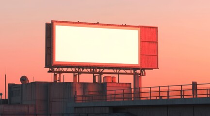 Obraz premium Blank billboard on rooftop at sunset.