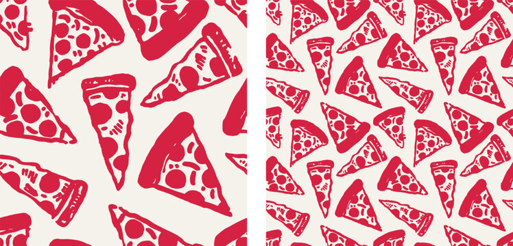 Cute Pizza Drawings Pizzeria Seamless Pattern Doodle Vector Illustration Italian Food 