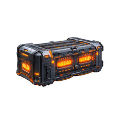 Futuristic Energy Core Container Sci-Fi Technology Crate with Glowing Orange Lights