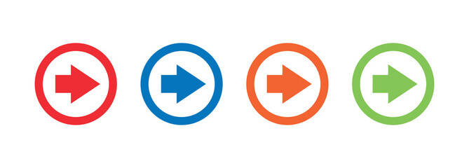 Arrow icon. Circle and arrow. Colorful arrow symbols. Flat design vector illustartion.