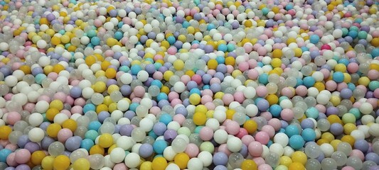 Children's playroom with colorful balls, close-up of photo