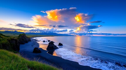 Vibrant Sunset Over Coastal Rocks and Ocean
