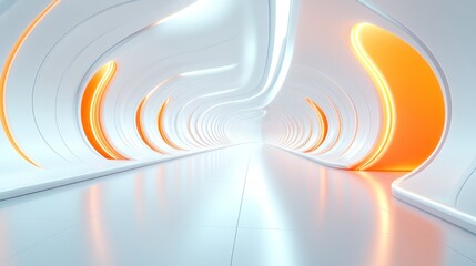 Obraz premium White futuristic hall with orange accents.