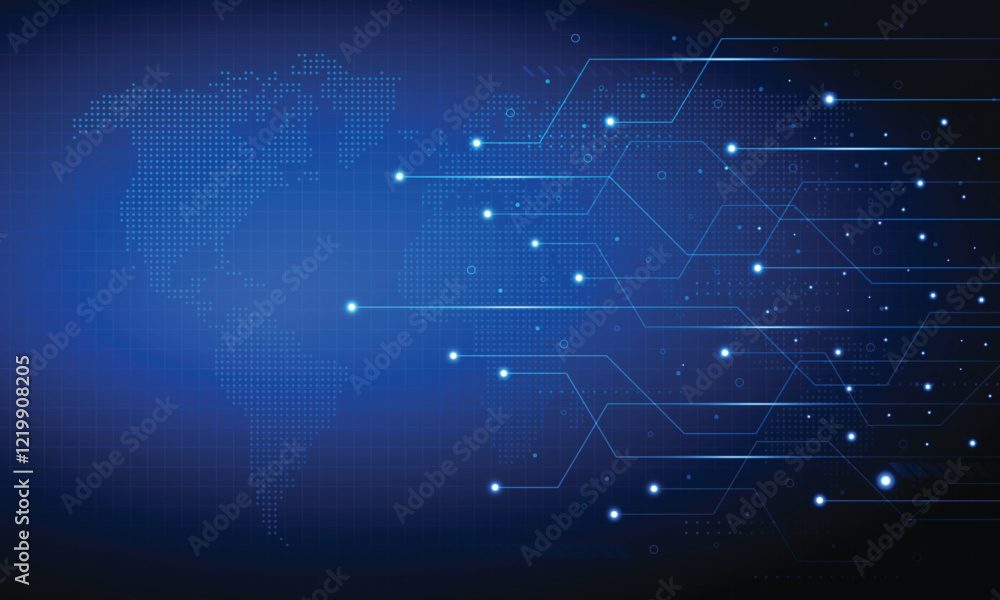 Poster dark blue digital global network technology with line big data background.abstract lines with dots s