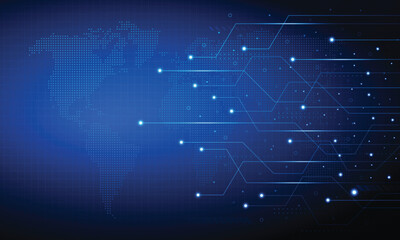 Dark Blue digital Global network technology with line big data background.abstract lines with dots shiny circuit concept business design