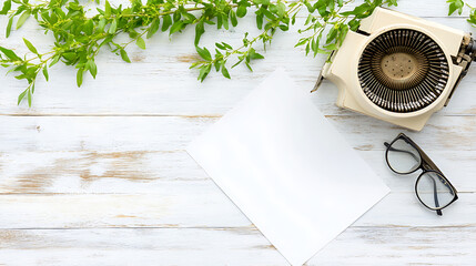 The vintage wooden table, adorned with a bag of fresh parsley and a blank book, evokes a sense of organic garden living, perfect for jotting down healthy recipes and herbal notes