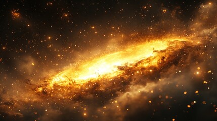 A glowing spiral galaxy with stars and dust clouds in the cosmos.