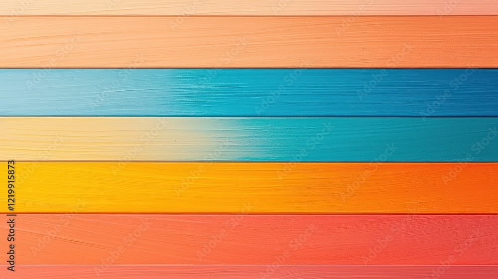 Poster a vibrant display of horizontal wooden planks, blending warm and cool colors in a gradient pattern.