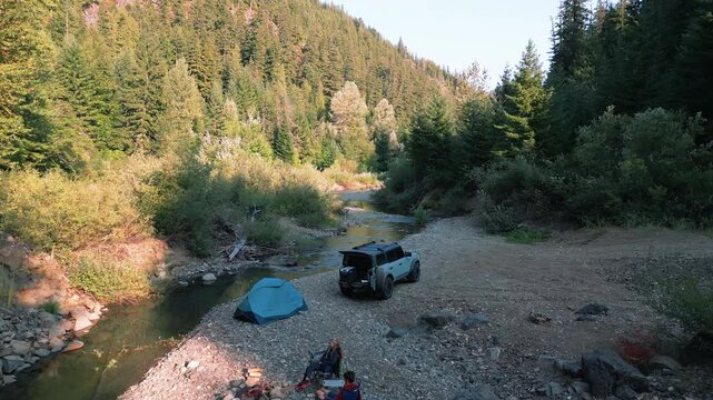 4K Aerial Camping Overlanding 4x4 SUV tent Adventure campfire