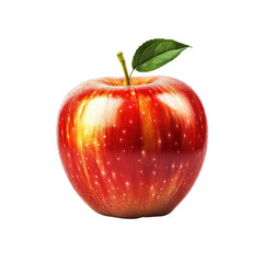 Juicy Red Apple with Green Leaf on Transparent Background