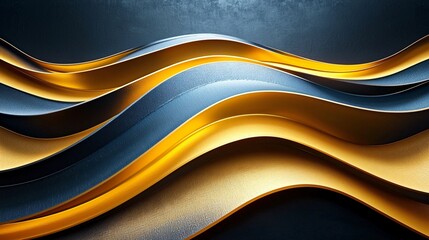Gold and blue wavy ribbons abstract background. Modern decoration art use for posters