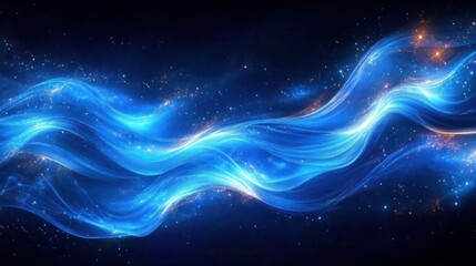 Dynamic Abstract Composition with Blue Glowing Waves and Ethereal Light Effects
