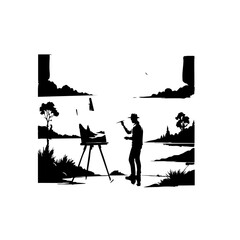 Artist Painting Outdoors Vector Logo Design