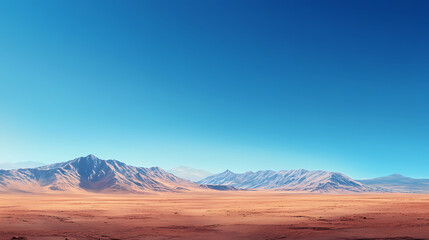 Fototapeta premium Panoramic view of a vast, flat desert landscape under a clear blue sky,. Desert Frost. Illustration
