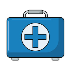 Obraz premium First aid kit bag icon flat vector illustration, emergency medicine box clip art, medical briefcase clipart image