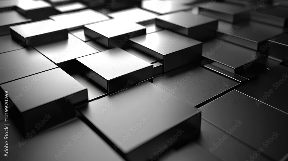 Poster abstract background of black cubes with depth and light.