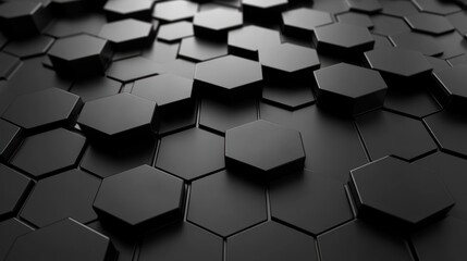 Abstract background of black hexagonal shapes.