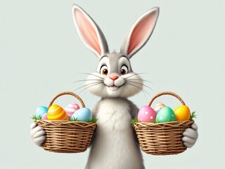 Easter bunny with basket of colorful eggs
