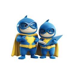 Super Reader Duo Adorable Superhero Characters Learning Together
