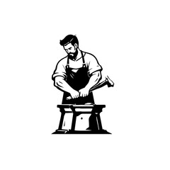 Blacksmith at Anvil Minimal Logo Design