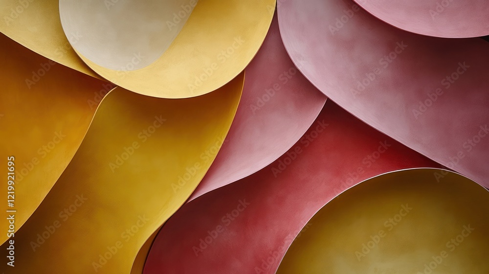 Poster abstract background with curved yellow and red paper sheets.