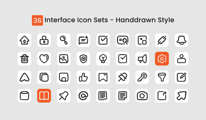 36 Collection Of Interface Icons with Handdrawn Style