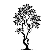 Obraz premium Children Climbing Tree Vector Logo Design