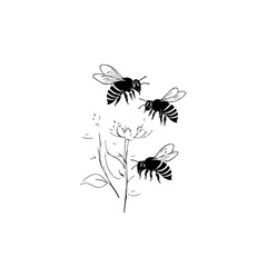 Obraz premium Bees Around Flower Vector Logo Design