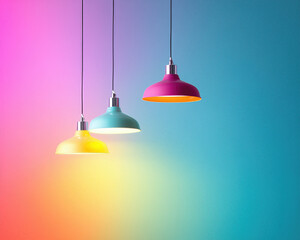 Vibrant Hanging Pendant Lamps Against Colorful Gradient Background - Perfect Modern Lighting Illustration for Interior Design Inspiration