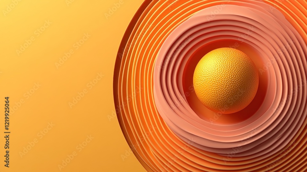 Poster abstract orange and yellow concentric circles with a sphere in the center.