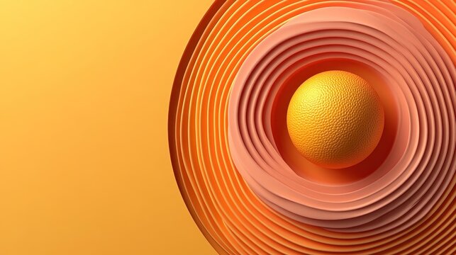 Abstract orange and yellow concentric circles with a sphere in the center.