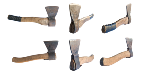 old working axe with rust on the blade from different angles