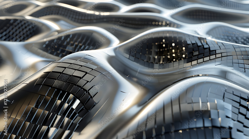 Aufkleber abstract metallic surface with undulating patterns and reflective textures.