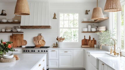 A kitchen with white cabinets and a white countertop