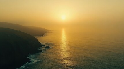 Fototapeta premium Golden Sunset Over Coastal Cliffs