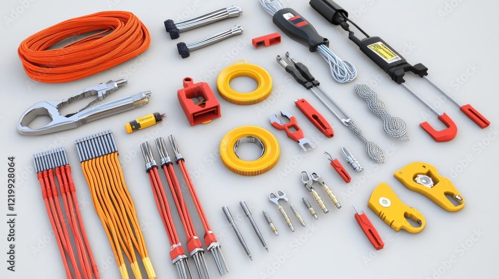 Poster an organized array of various tools and equipment for construction and repair tasks