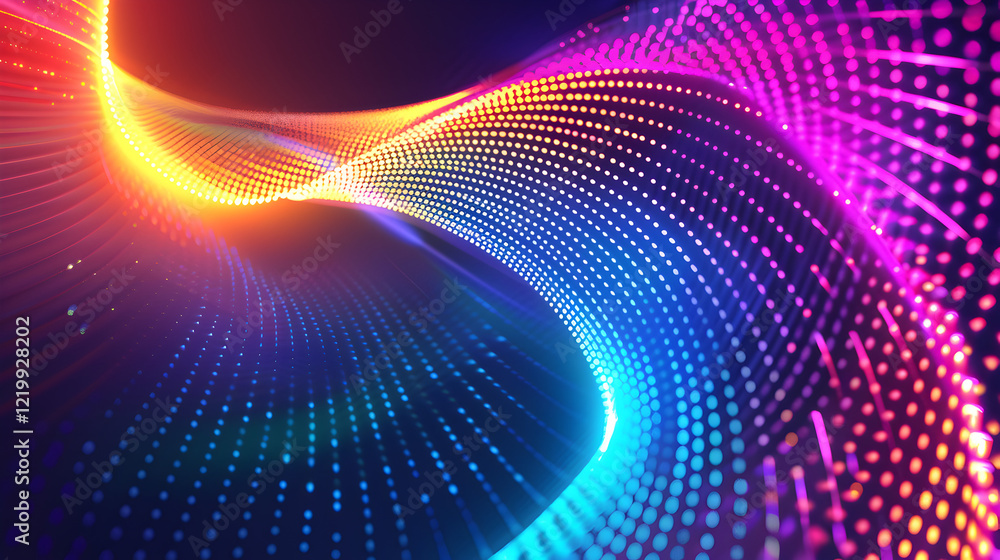 Poster a vibrant wave of colorful dots creating a dynamic abstract pattern.