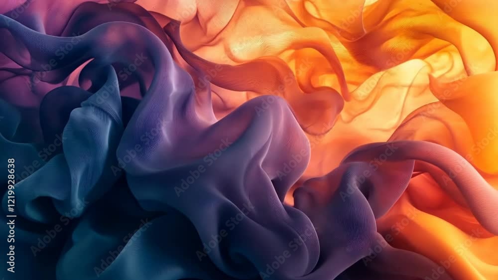 Poster mesmerizing swirls of color and texture blending in an ethereal display of fabric movement at sunset