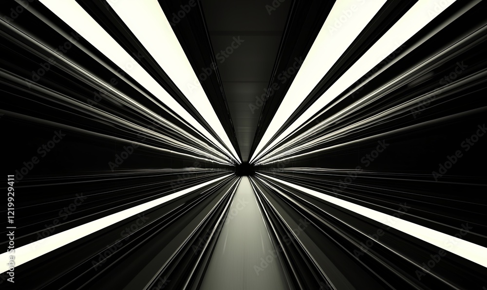 Poster bright lights streak through dark tunnel, creating motion blur effect, ideal for technology or speed
