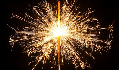 Bright sparkler burning on dark background for celebration