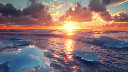 Obraz premium Sunset on icy shores. Diamond Shore. Illustration