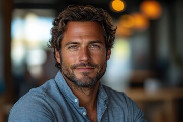 Obraz premium portrait of a middle aged businessman in a modern office smiling professional corporate manager focused on success