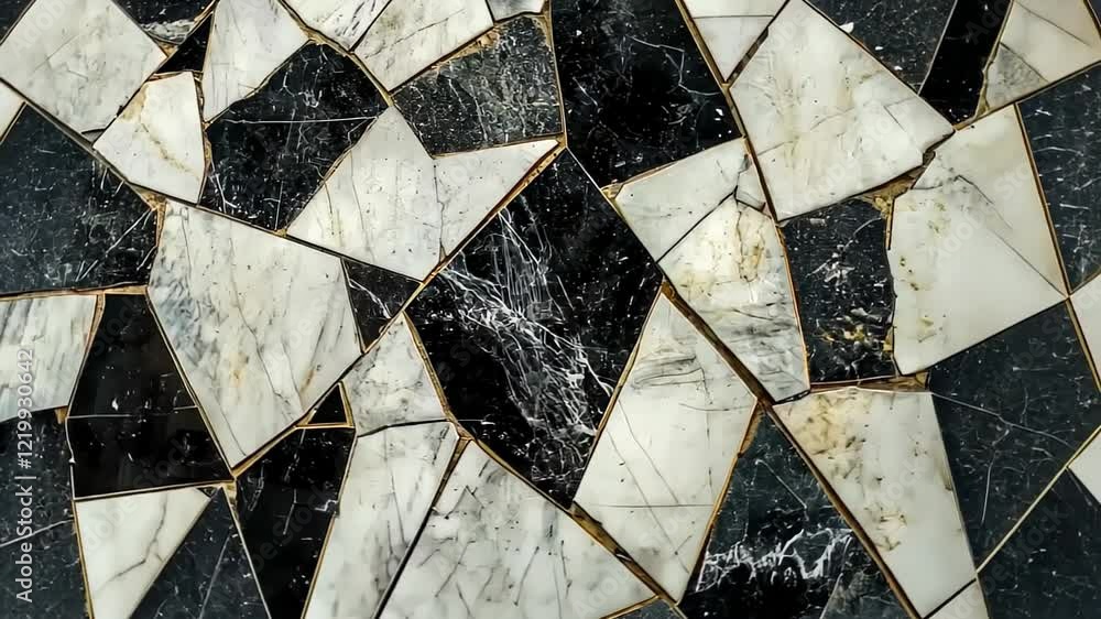 Poster artistic mosaic of shattered marble pieces creating a beautiful contrast in patterns and textures in