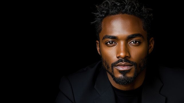 Confident man portrait, dark background, studio shot, serious expression, professional headshot