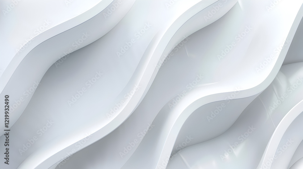 Poster abstract wavy white texture with smooth curves and soft reflections.