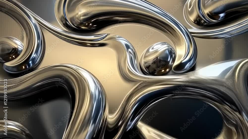 Poster intricate metallic patterns dance in mesmerizing forms within a modern artistic installation. genera